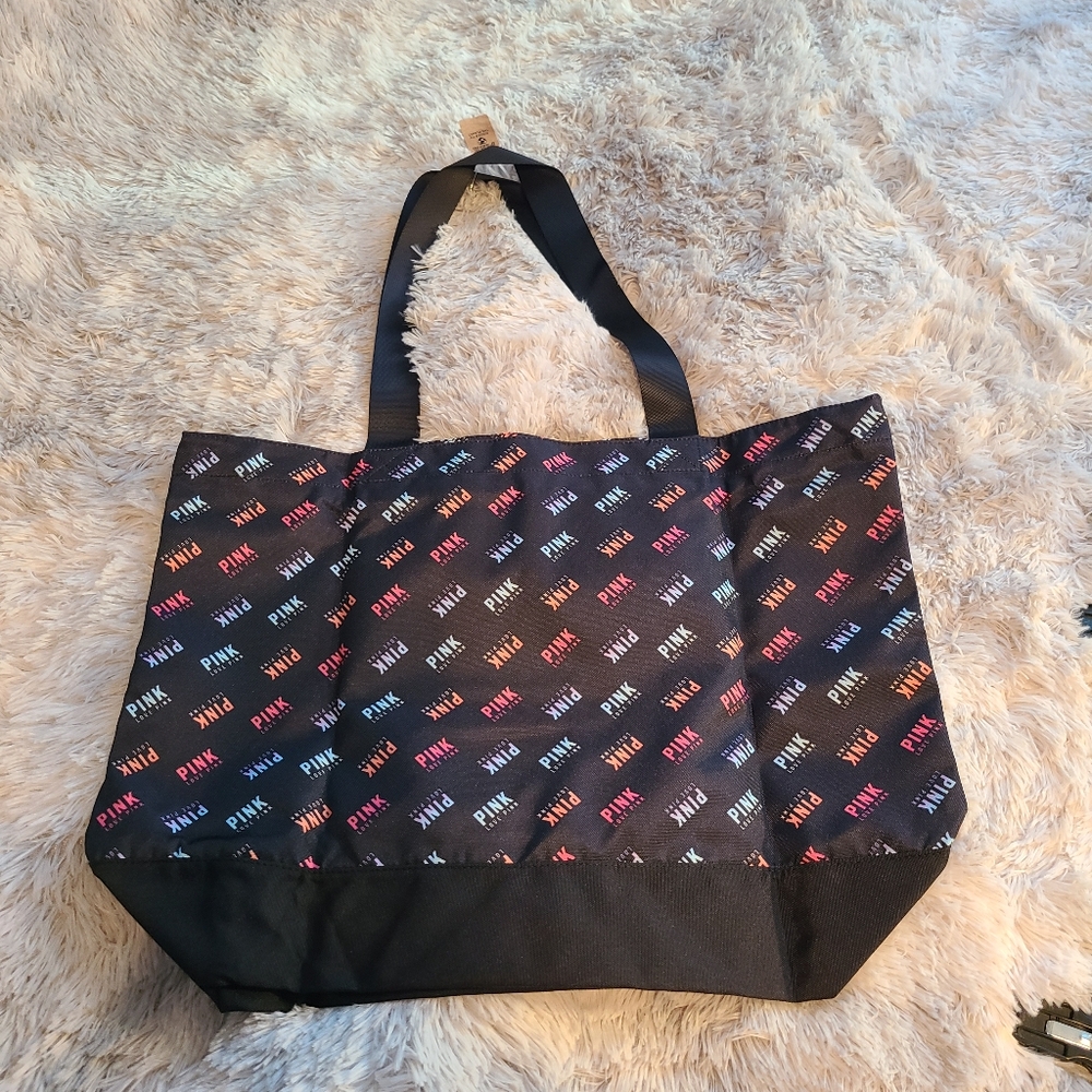 PINK Victoria's Secret Logo Black Tote Bag NWT